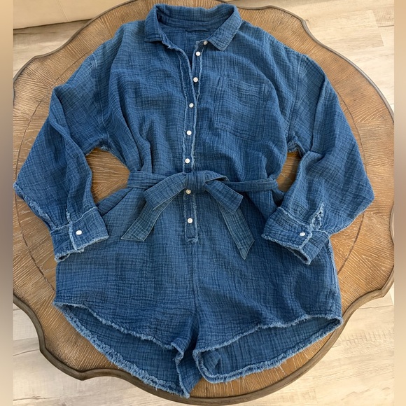 Aerie Gauzy Belted Romper Long Sleeve Oversized With Pockets XS - Picture 10 of 13